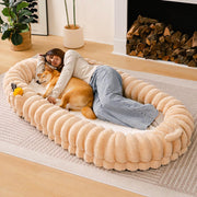 Creamy Plush Donut Human Dog Bed Ultra Soft Large Cozy