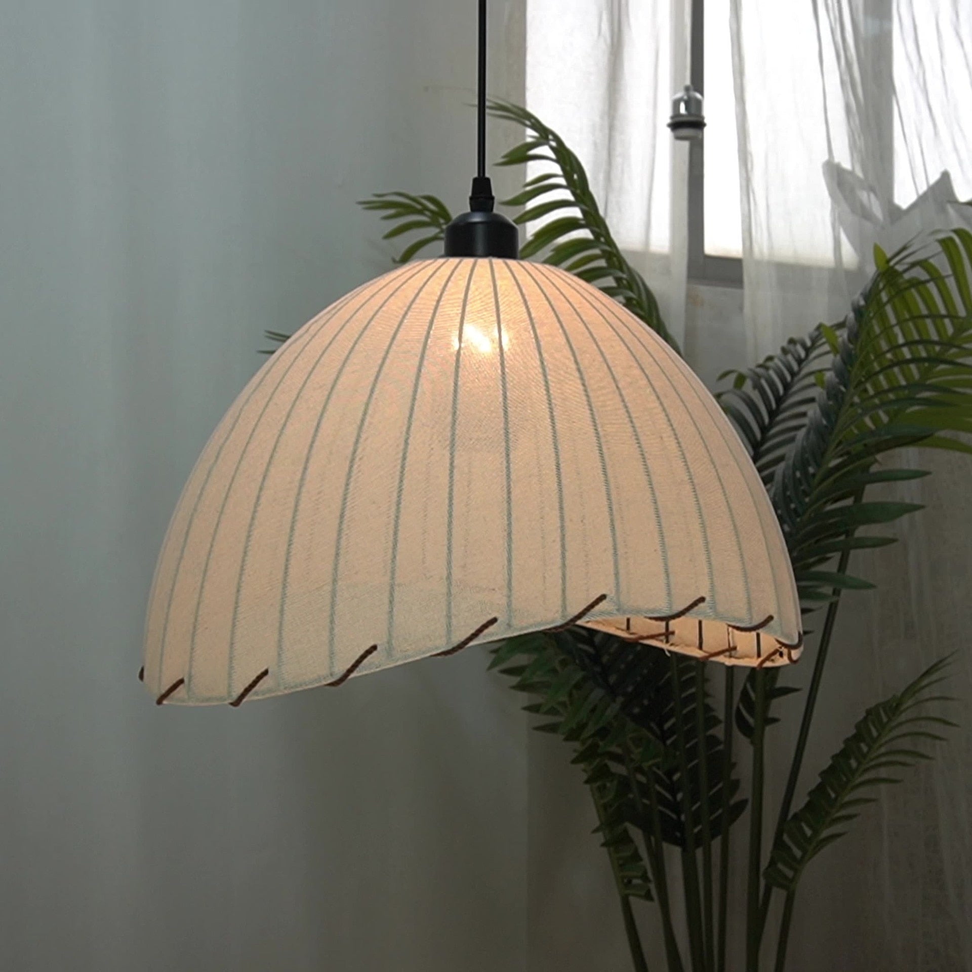 Linen Dome Pendant Light, Wabi-Sabi Ceiling Lamp