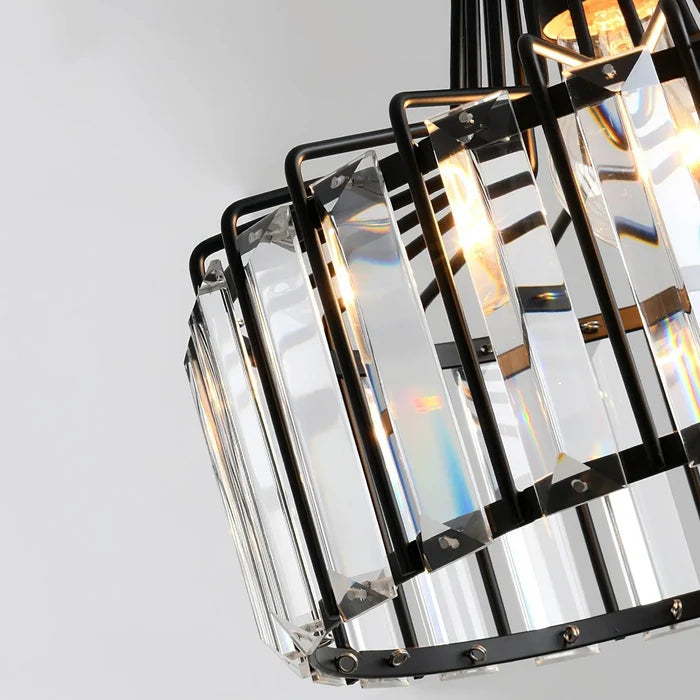 Crystal Pendant Ceiling Light, Modern Black Gold Chandelier for Dining & Living Room