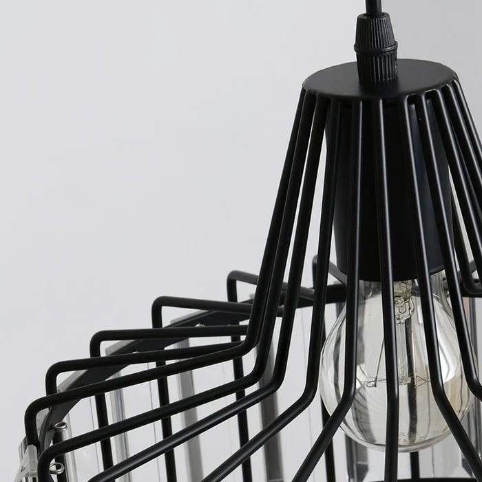 Crystal Pendant Ceiling Light, Modern Black Gold Chandelier for Dining & Living Room
