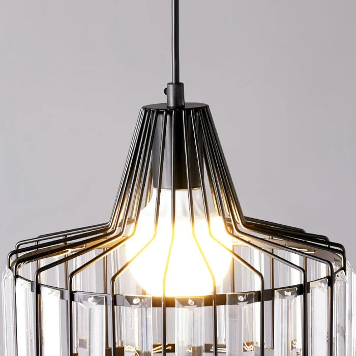 Crystal Pendant Ceiling Light, Modern Black Gold Chandelier for Dining & Living Room