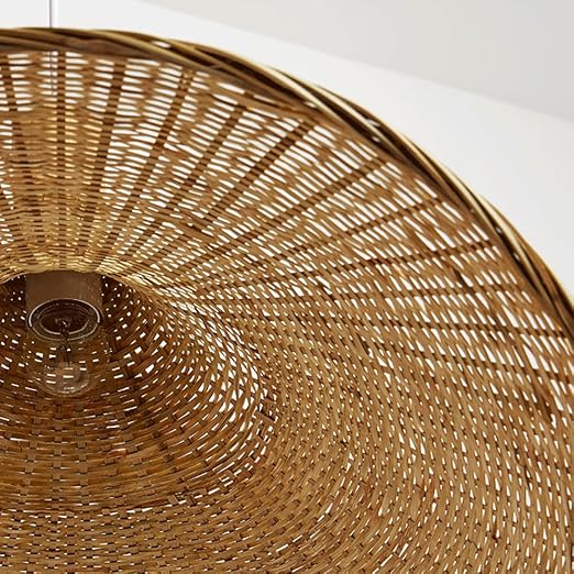 Hand-Woven Rattan Bamboo Pendant Light, Boho Ceiling Lamp for Kitchen Island & Dining Room