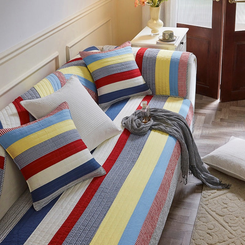Colorful Striped Quilted Sofa Chic Protector Couch Cover