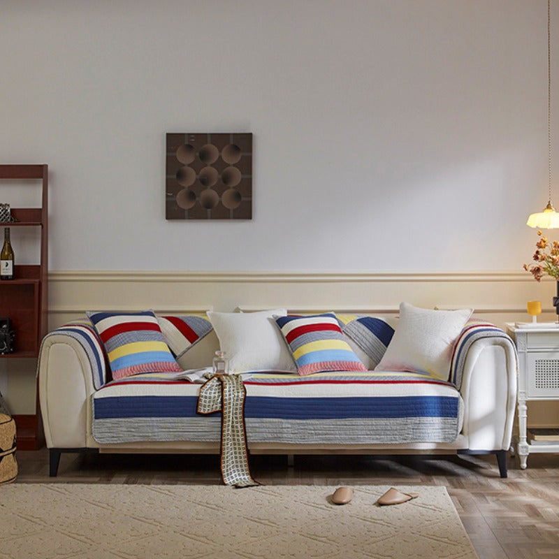 Colorful Striped Quilted Sofa Chic Protector Couch Cover