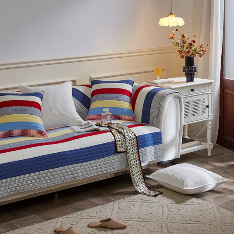 Colorful Striped Quilted Sofa Chic Protector Couch Cover