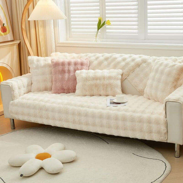 Cozy Plush Solid Colour Non-slip Couch Cover for Comfort