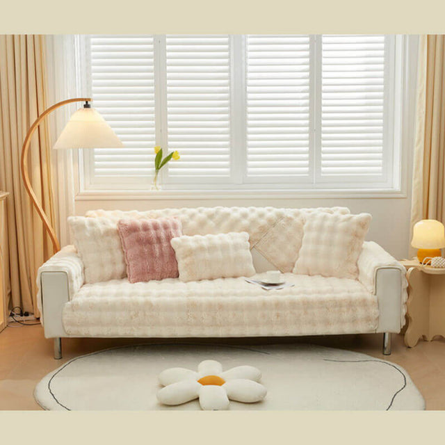 Cozy Plush Solid Colour Non-slip Couch Cover for Comfort