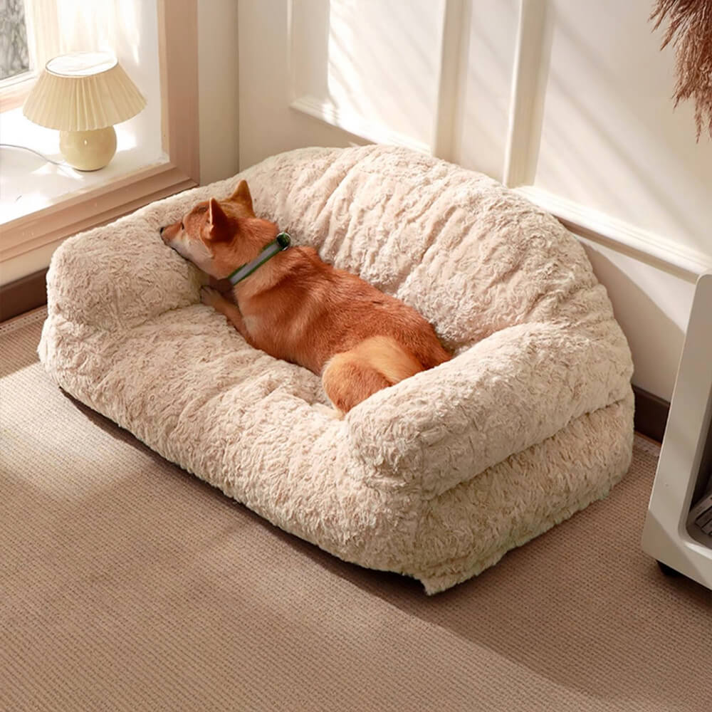 Faux Rabbit Fur Sofa Bed for Pets Ultra Soft Bolster Design