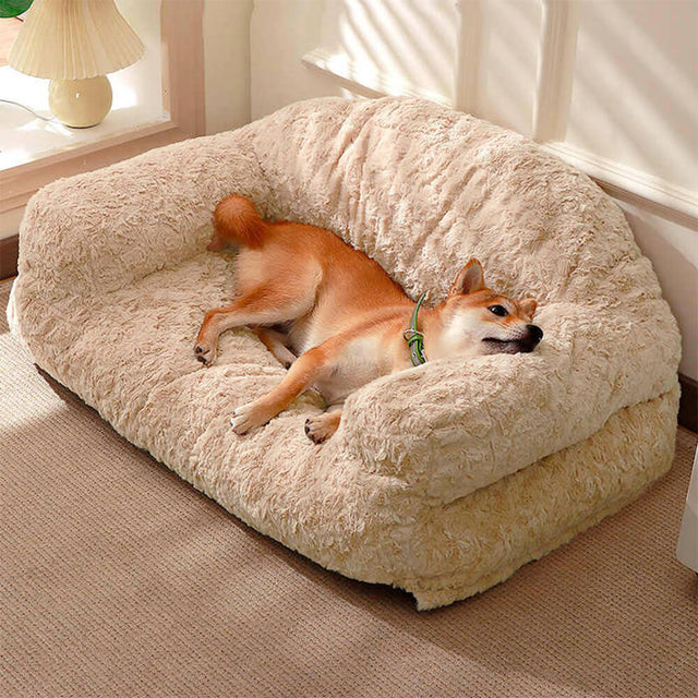 Faux Rabbit Fur Sofa Bed for Pets Ultra Soft Bolster Design