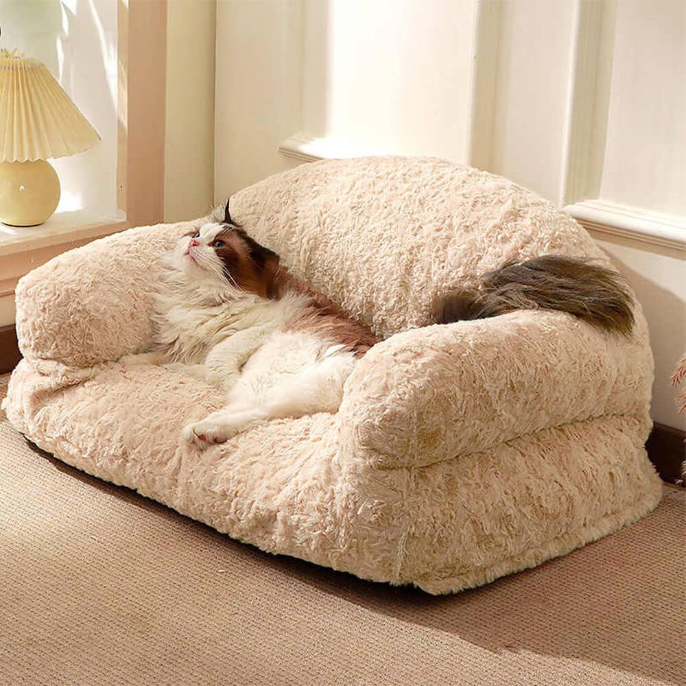 Faux Rabbit Fur Sofa Bed for Pets Ultra Soft Bolster Design