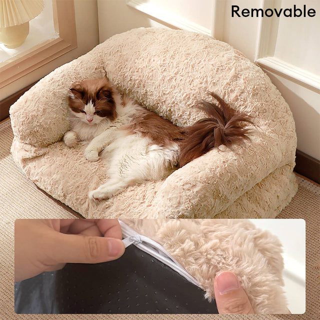 Faux Rabbit Fur Sofa Bed for Pets Ultra Soft Bolster Design
