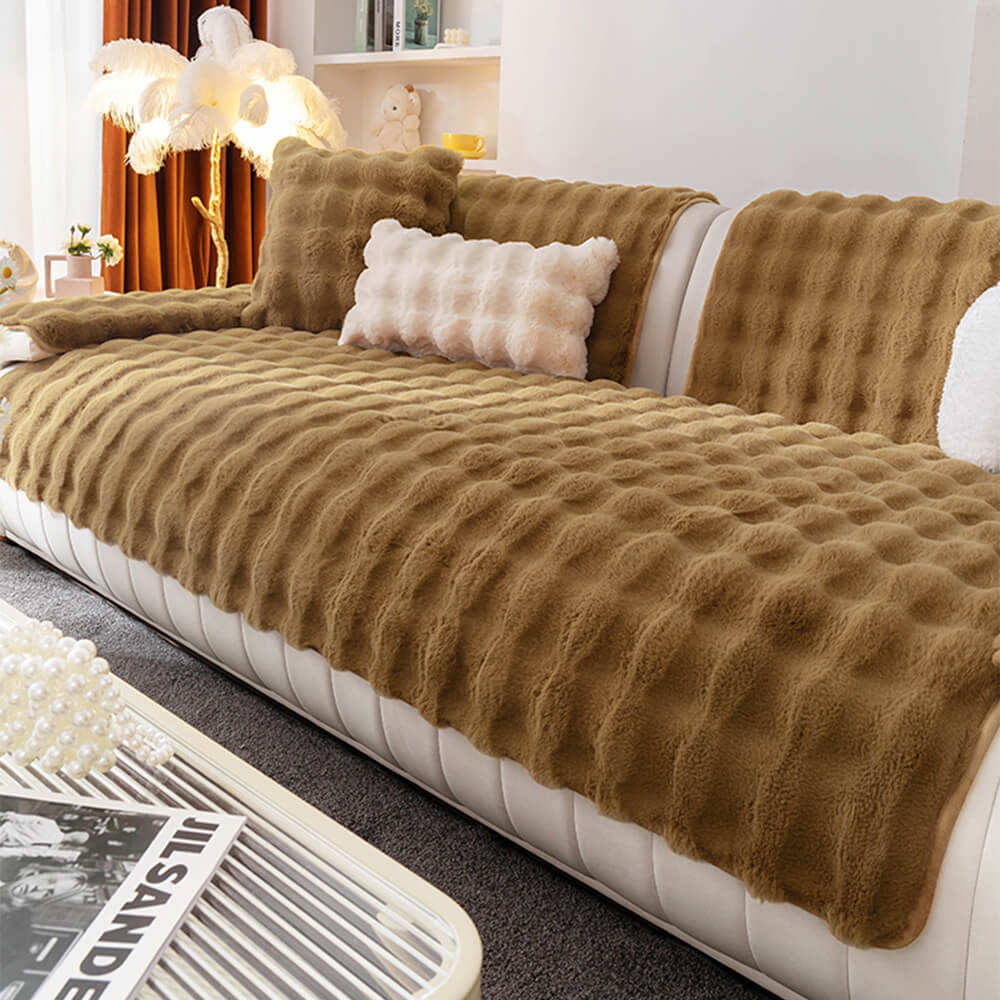 Cozy Plush Solid Colour Non-slip Couch Cover for Comfort
