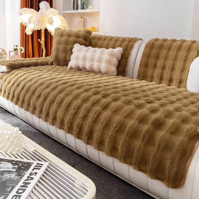 Cozy Plush Solid Colour Non-slip Couch Cover for Comfort