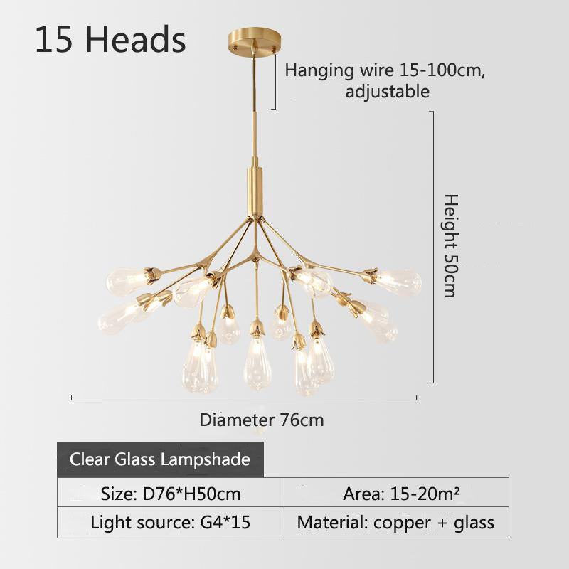 Inflorescence Ceiling Lamp - Nordic Luxury Copper LED Chandelier | Modern Lighting for Kitchens, Dining Rooms & Hallways