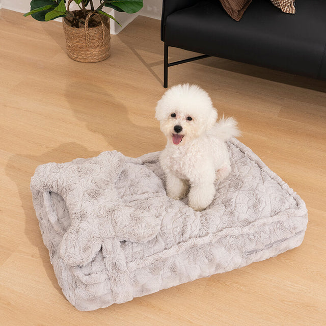 Warming Fluffy Round Cloud Dog Bed with Supportive Pillow