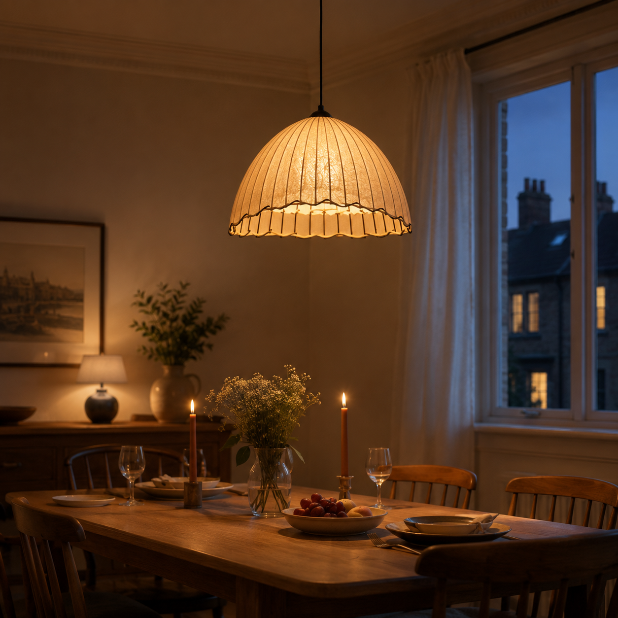 Linen Dome Pendant Light, Wabi-Sabi Ceiling Lamp