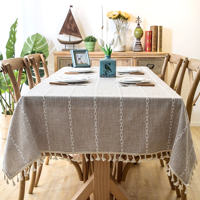 Cotton Linen Stripe Tablecloth – Dust-Proof & Stain Resistant
