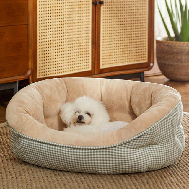 Extra Heightened Warm Surround Plaid Pet Bed Ultra Plush Non Slip