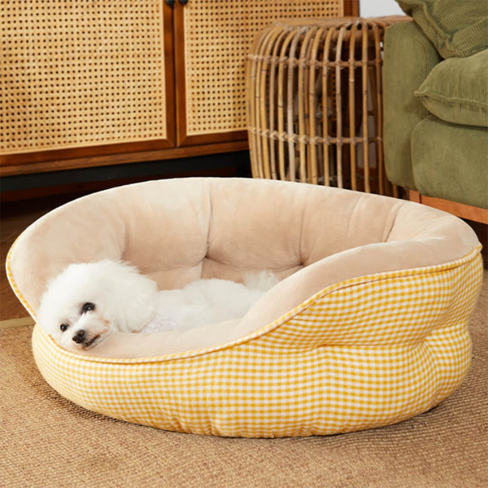 Extra Heightened Warm Surround Plaid Pet Bed Ultra Plush Non Slip