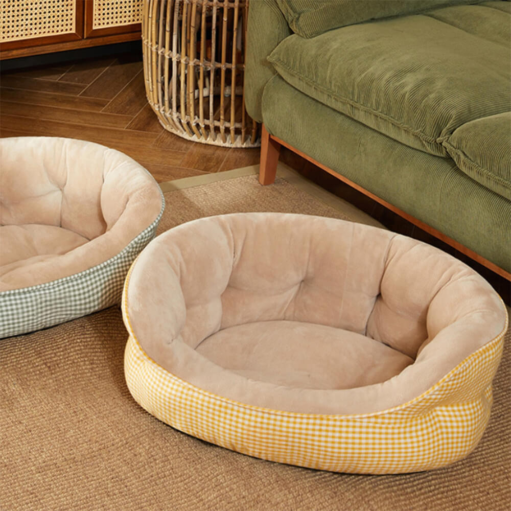 Extra Heightened Warm Surround Plaid Pet Bed Ultra Plush Non Slip