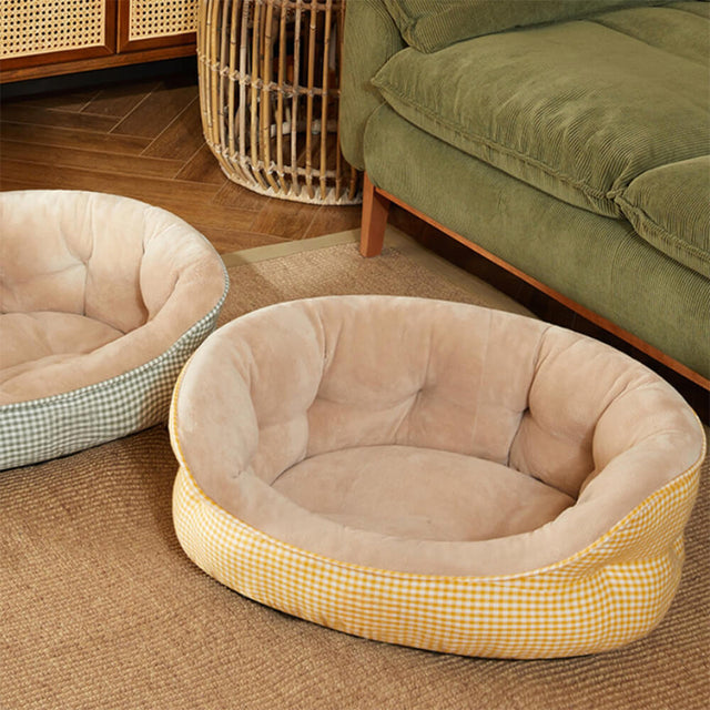 Extra Heightened Warm Surround Plaid Pet Bed Ultra Plush Non Slip
