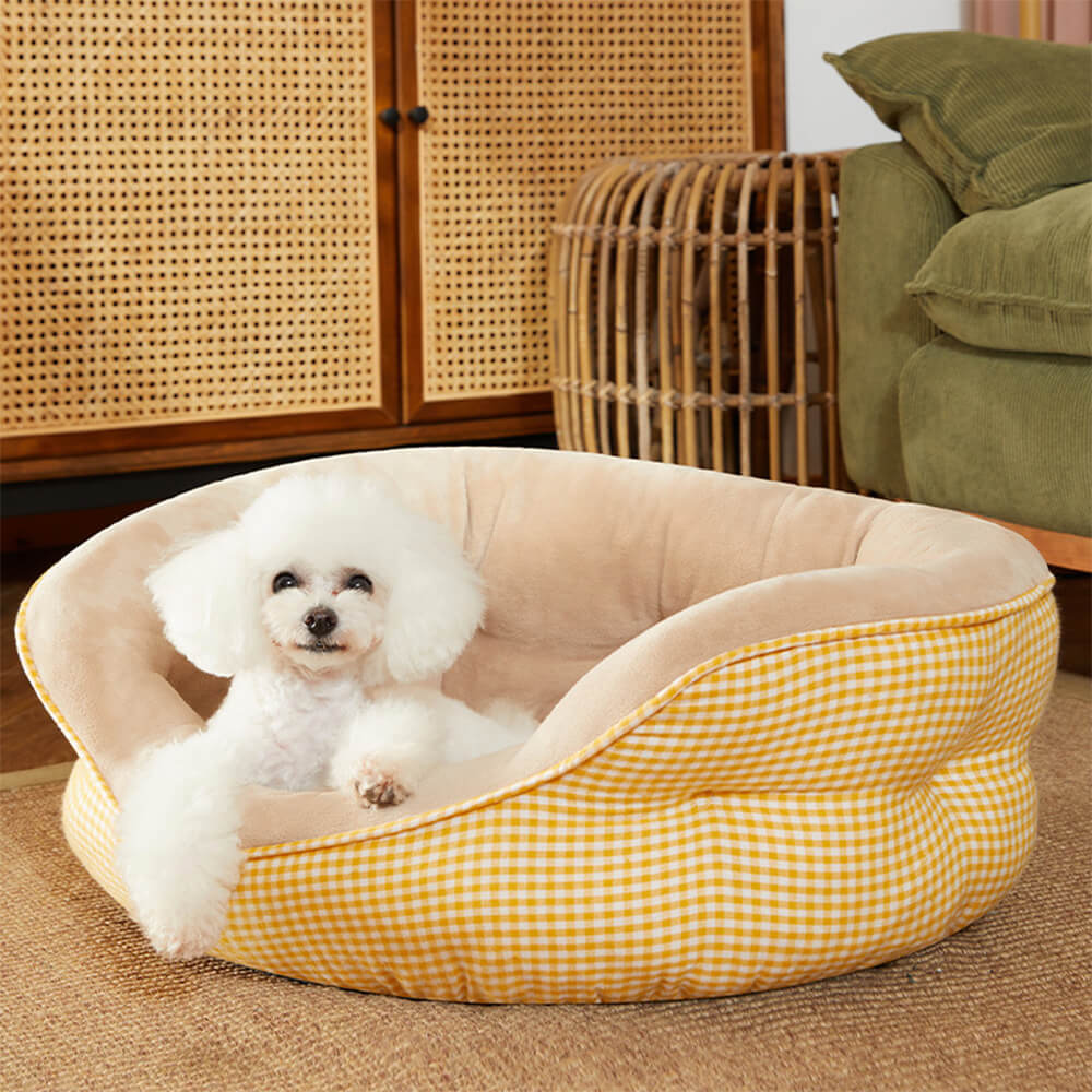 Extra Heightened Warm Surround Plaid Pet Bed Ultra Plush Non Slip