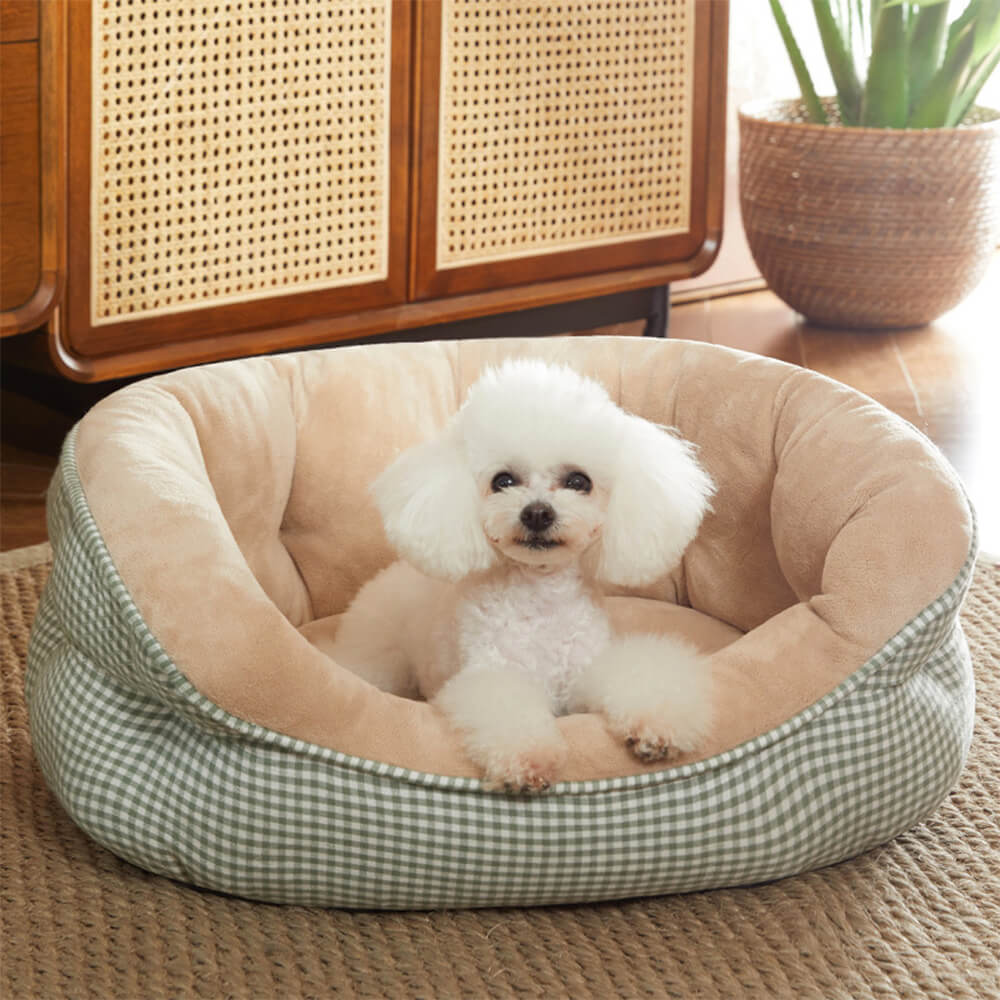 Extra Heightened Warm Surround Plaid Pet Bed Ultra Plush Non Slip