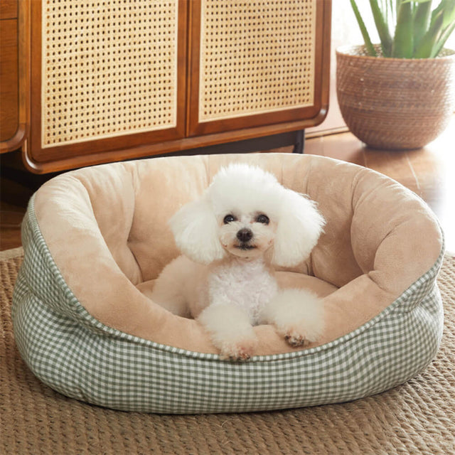 Extra Heightened Warm Surround Plaid Pet Bed Ultra Plush Non Slip
