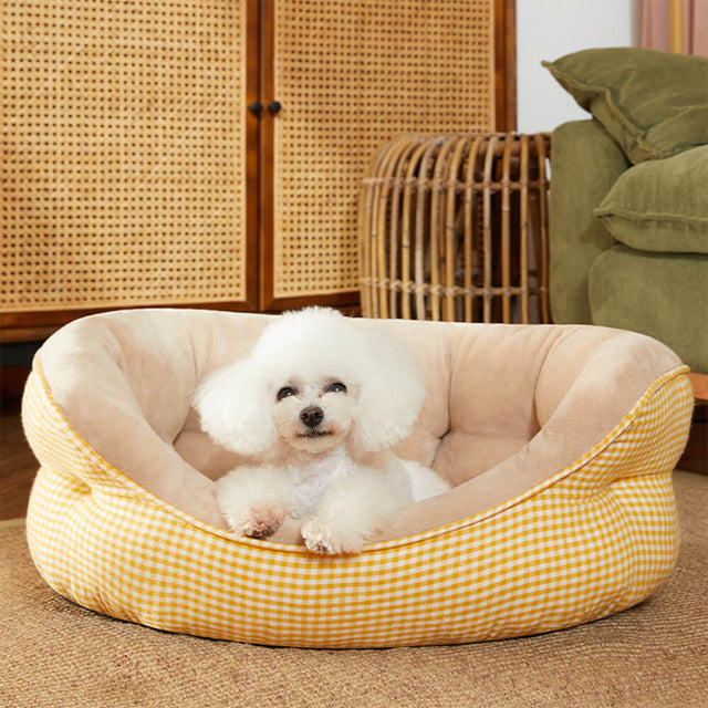 Extra Heightened Warm Surround Plaid Pet Bed Ultra Plush Non Slip