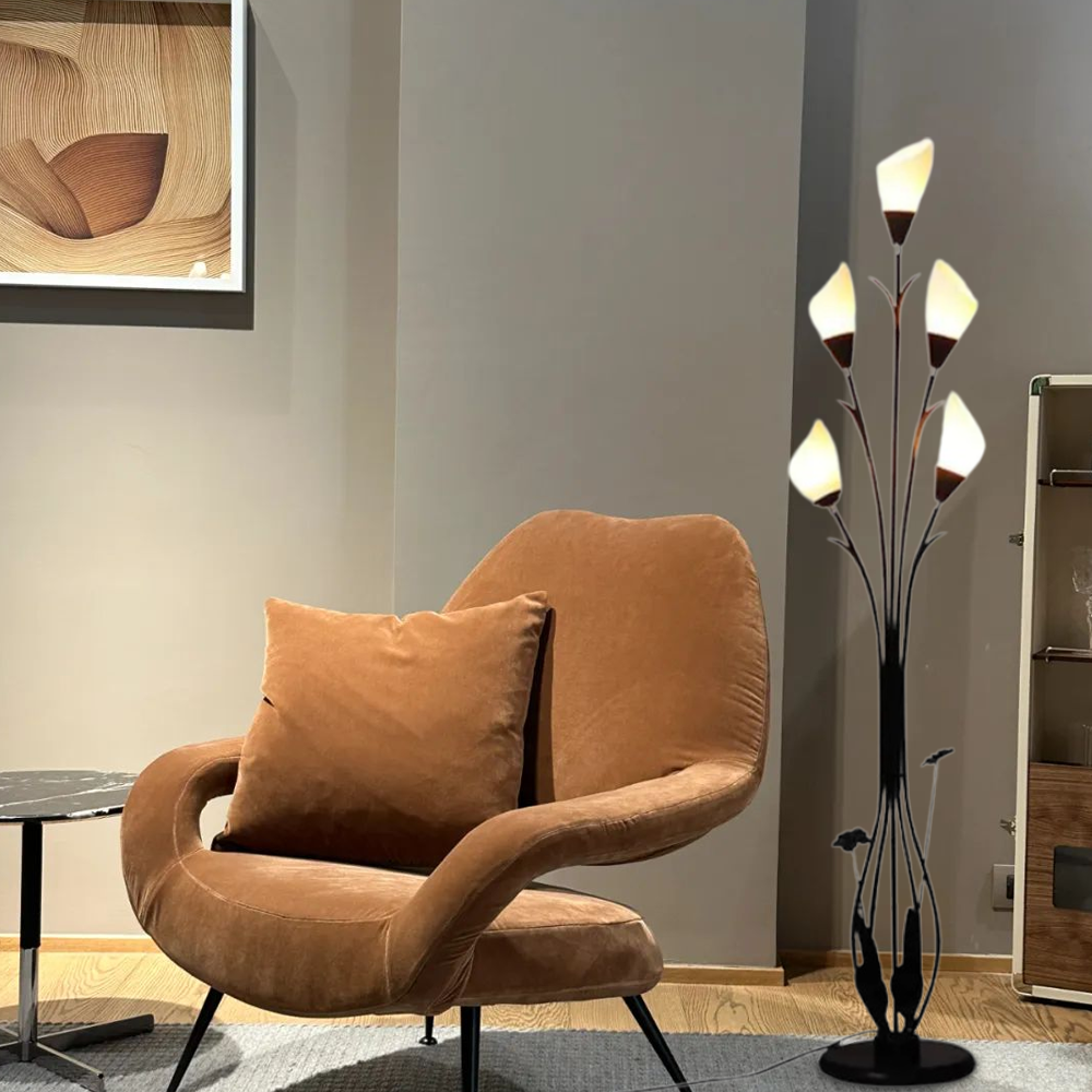 Art Deco Black Floor Lamp Metal Flower Bedroom-1