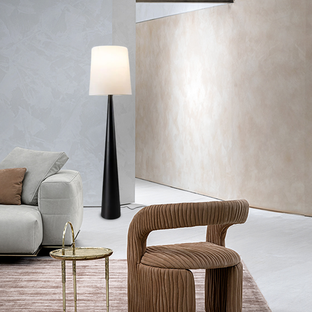 Modern Black Floor Lamp Metal Fabric Cone Dining Room-4