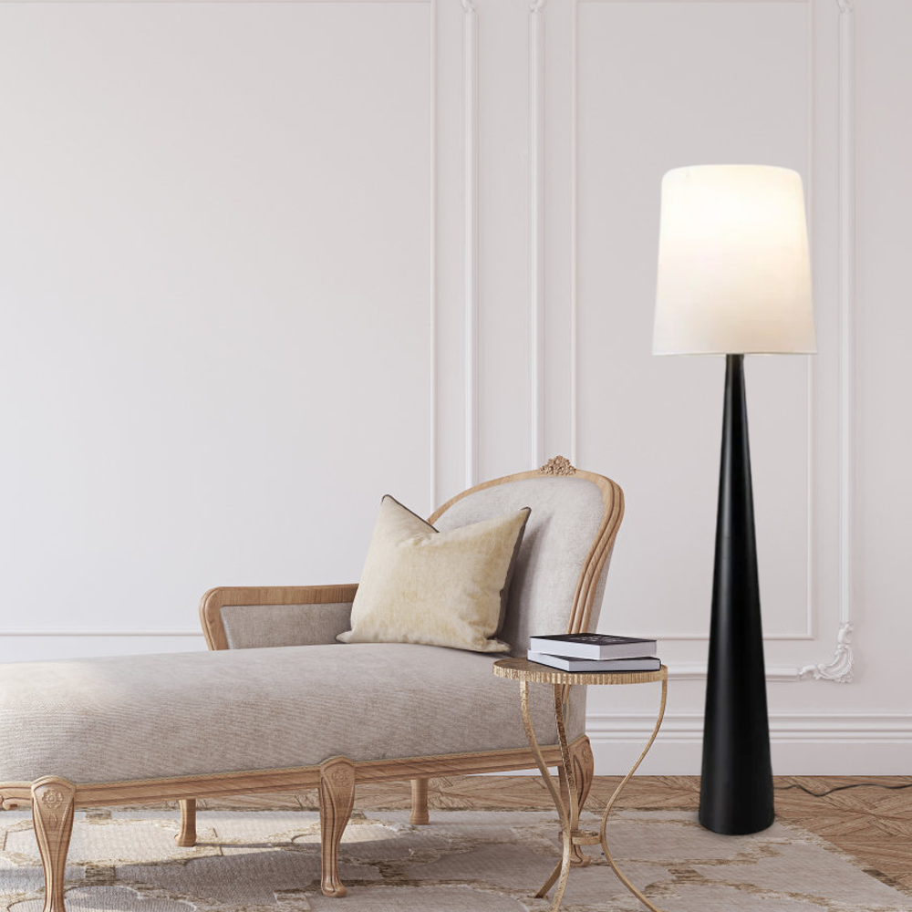 Modern Black Floor Lamp Metal Fabric Cone Dining Room-3