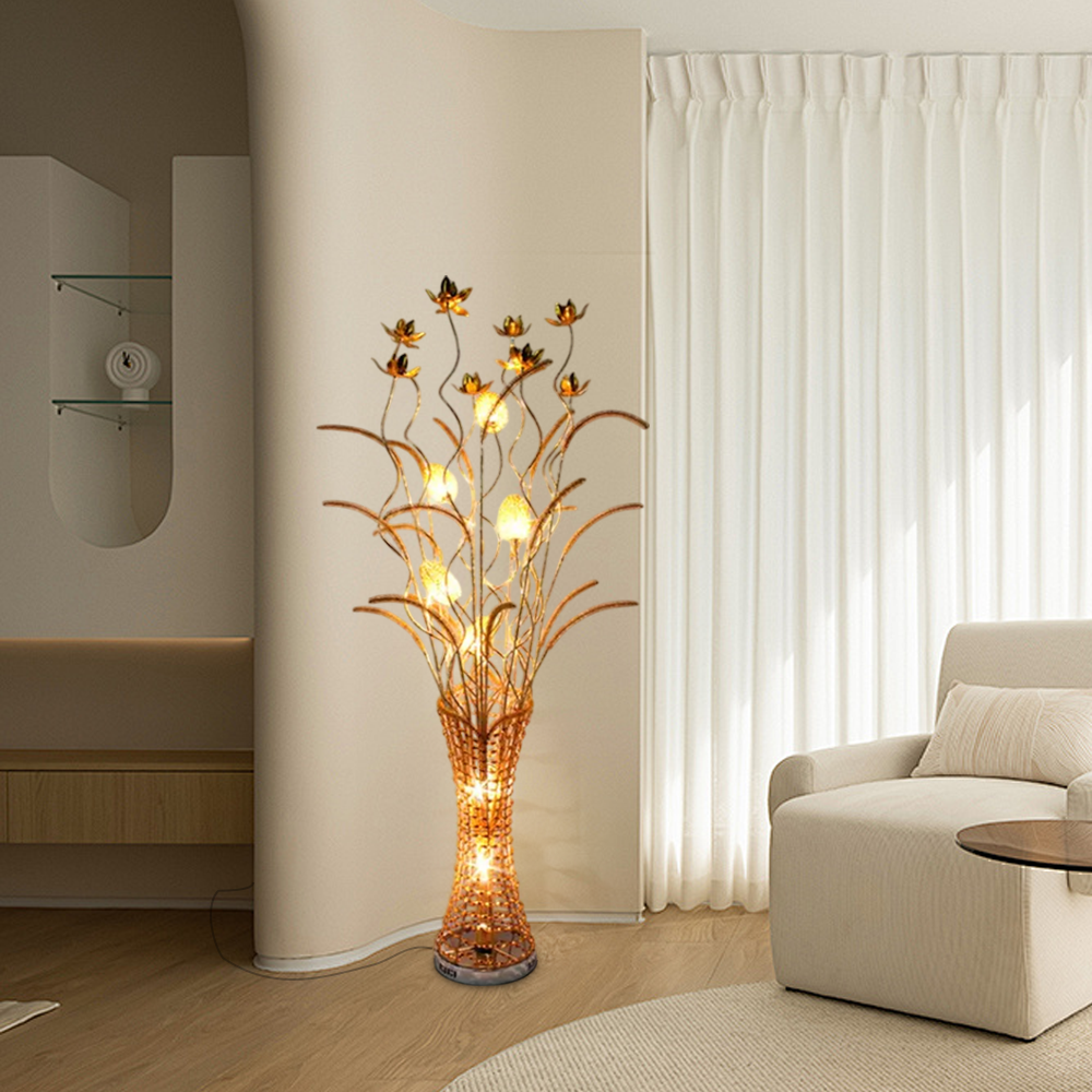 Art Deco Gold Floor Lamp Metal Vase Living Room-3