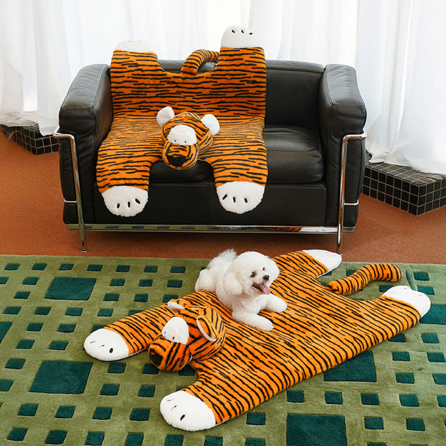 Tiger Shaped Plush Mat Cozy Stylish for Pets and Humans