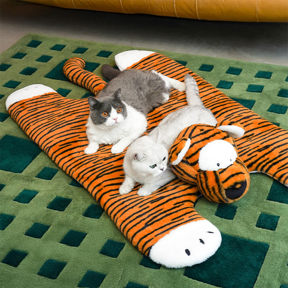 Tiger Shaped Plush Mat Cozy Stylish for Pets and Humans