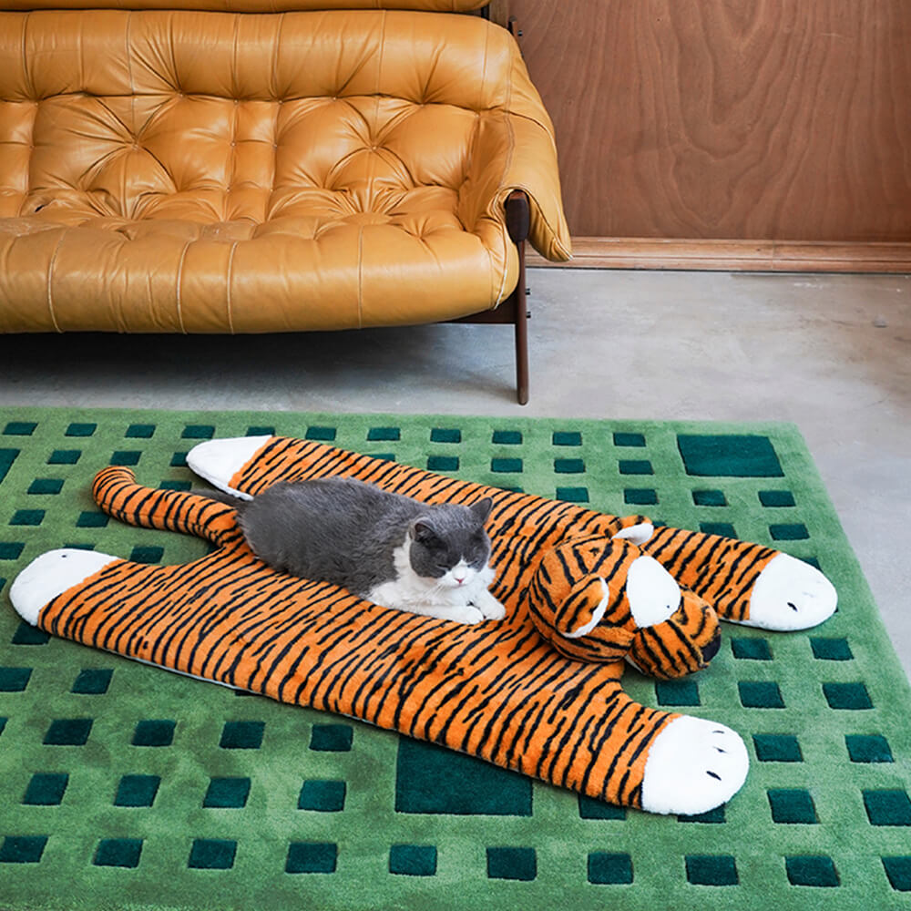 Tiger Shaped Plush Mat Cozy Stylish for Pets and Humans