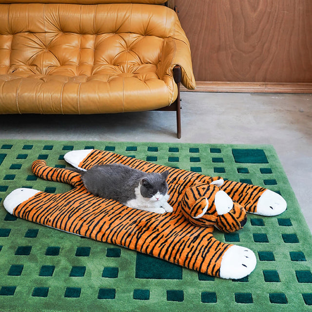 Tiger Shaped Plush Mat Cozy Stylish for Pets and Humans