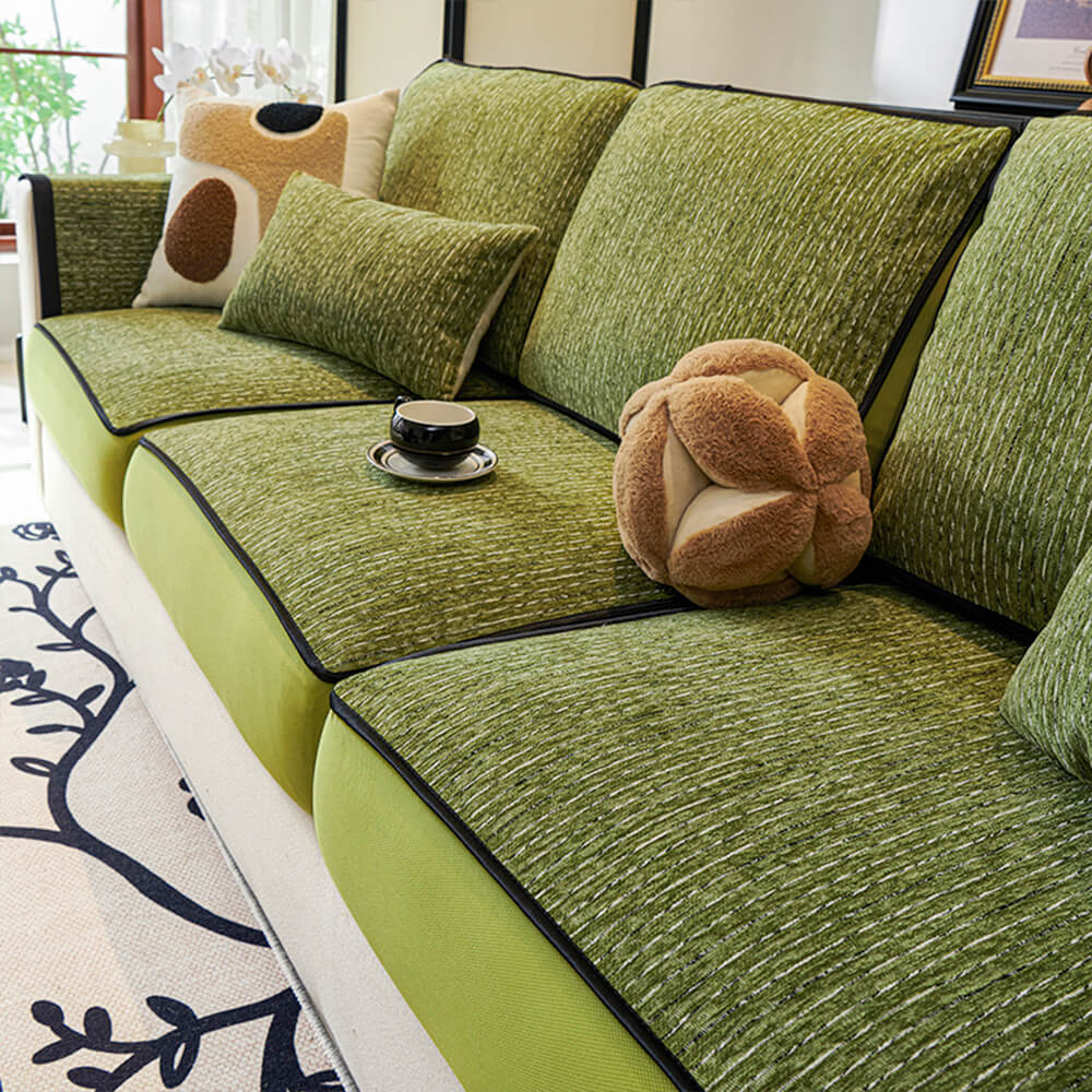 Linear Modern Stretch Chenille Full Wrap Couch Cover - Soft Durable Design