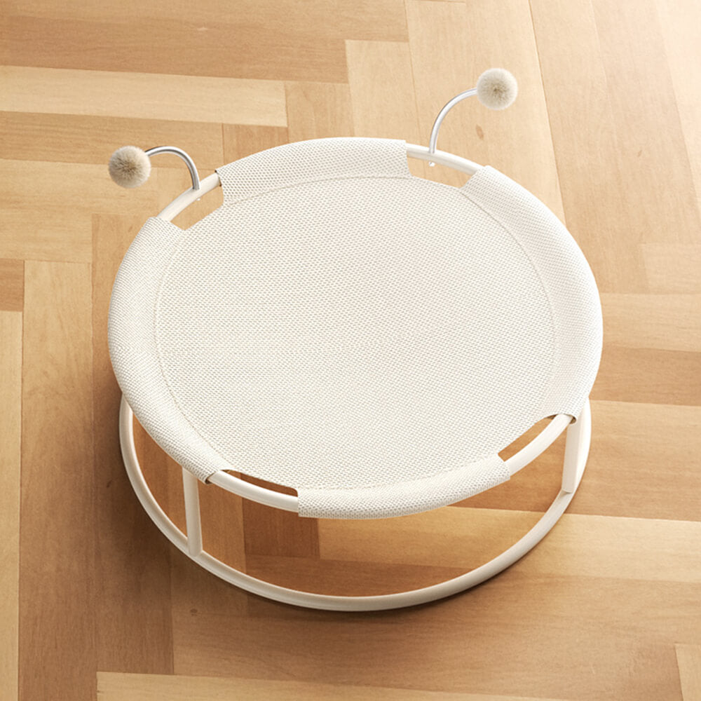 Round Breathable Moisture-Proof Warm Mesh Cat Bed with Pom-Poms