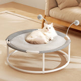 Round Breathable Moisture-Proof Warm Mesh Cat Bed with Pom-Poms