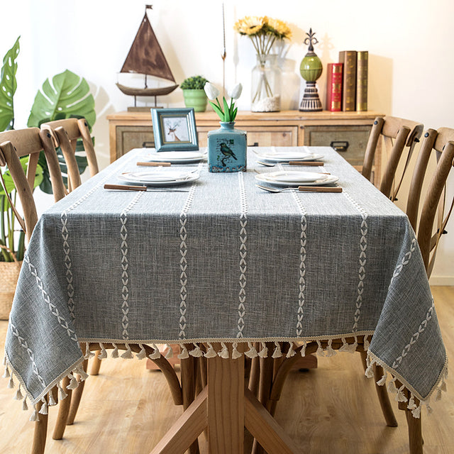 Cotton Linen Stripe Tablecloth – Dust-Proof & Stain Resistant