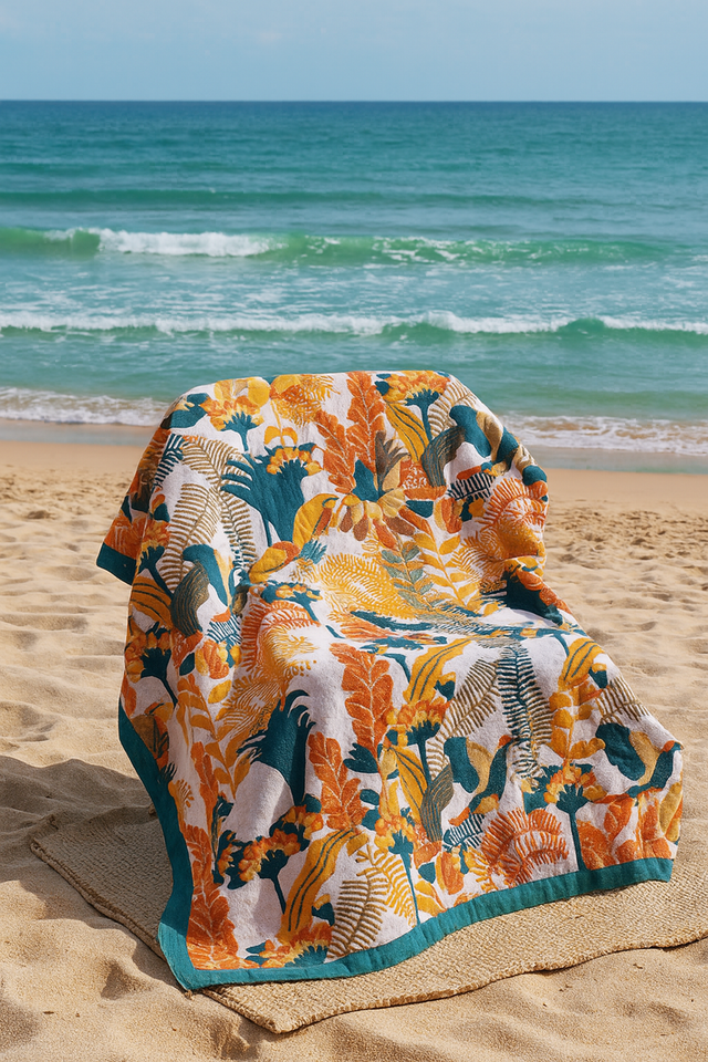 Flower Bird Cotton Reversible Beach Bath Towel