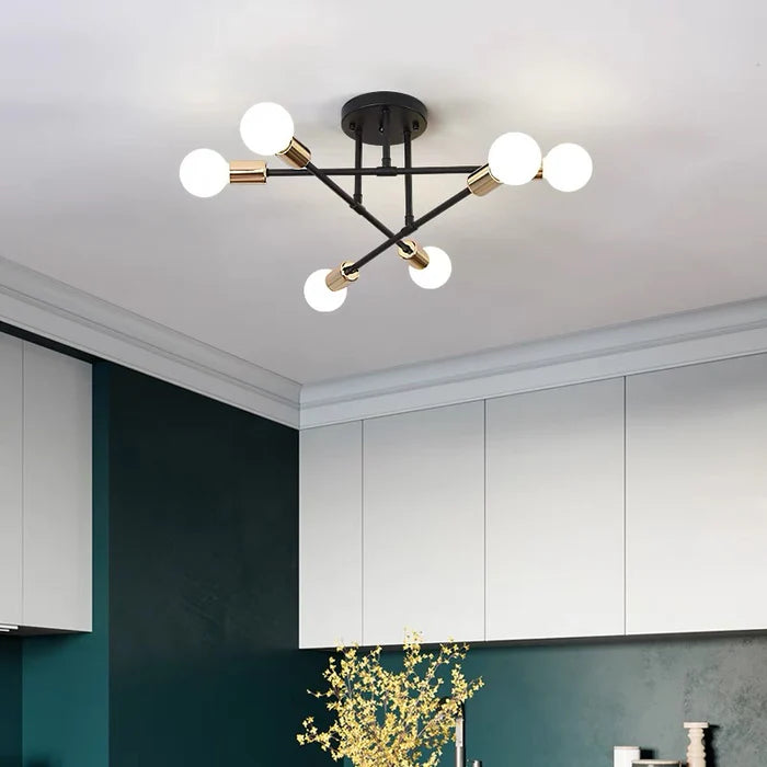 Sputnik Ceiling Light, Mid-Century Semi-Flush Chandelier for Living & Dining Room