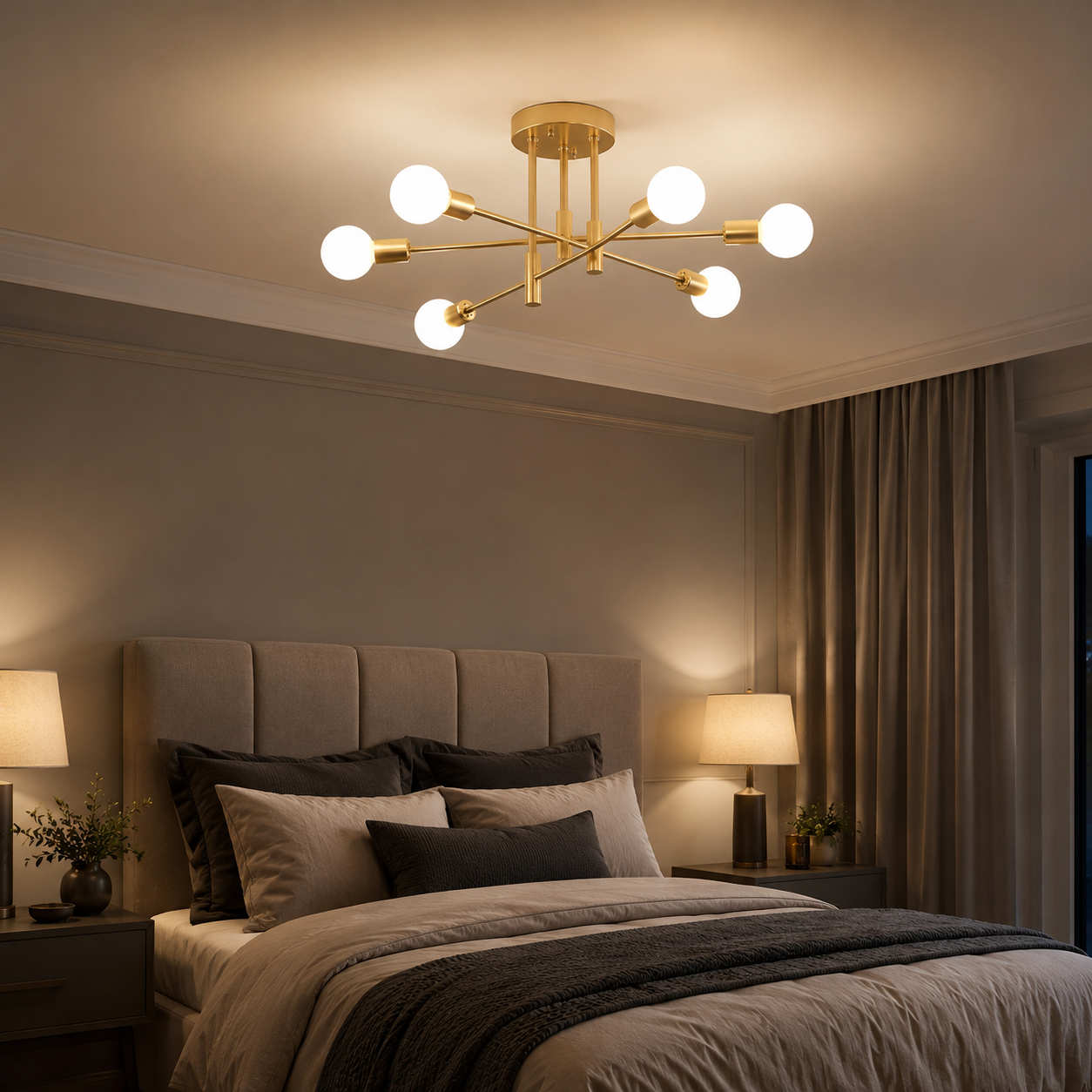 Sputnik Ceiling Light, Mid-Century Semi-Flush Chandelier for Living & Dining Room