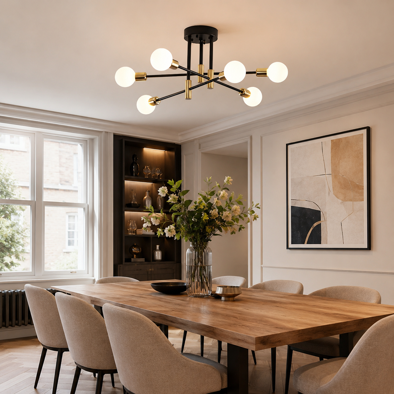 Sputnik Ceiling Light, Mid-Century Semi-Flush Chandelier for Living & Dining Room