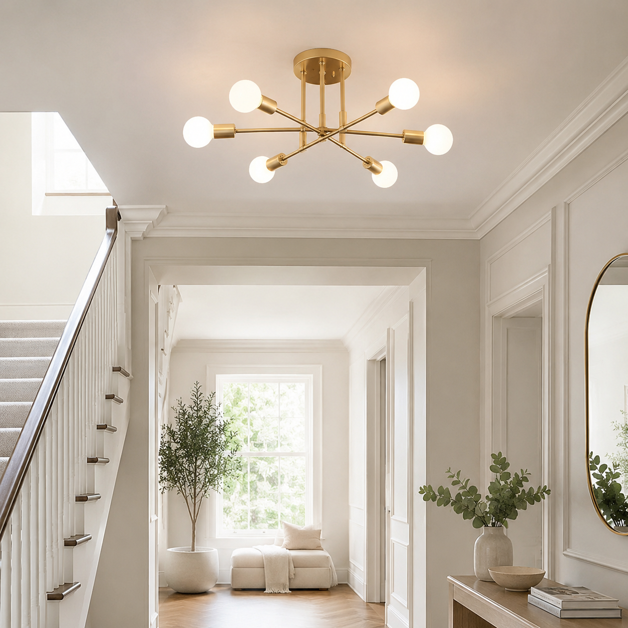 Sputnik Ceiling Light, Mid-Century Semi-Flush Chandelier for Living & Dining Room