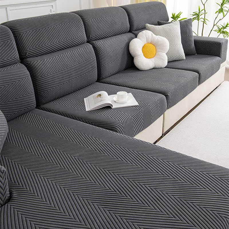 Fully Wrapped Herringbone Couch Cover in Durable Chenille