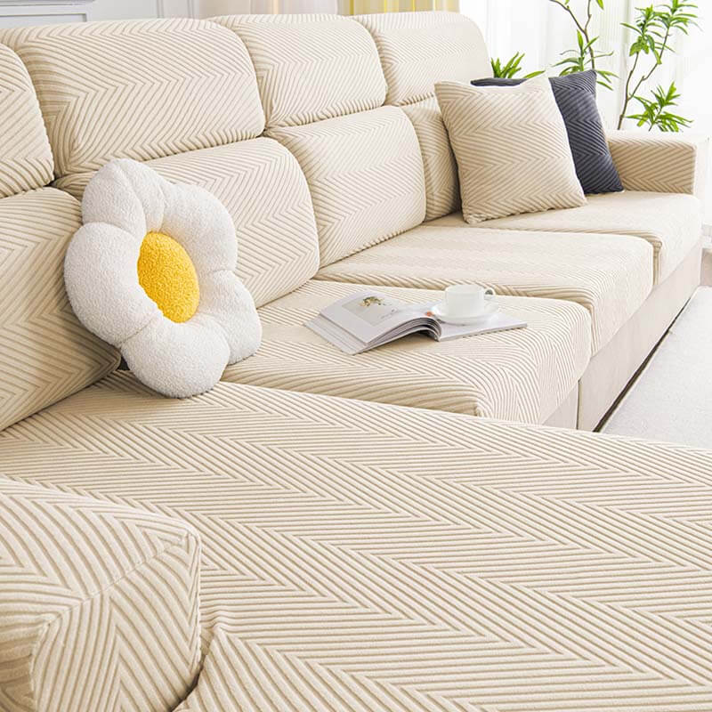 Fully Wrapped Herringbone Couch Cover in Durable Chenille