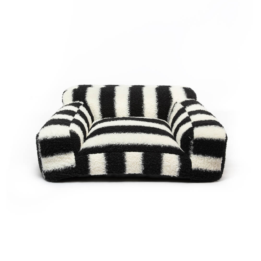 Modern Faux Lambswool Pet Sofa with Wide Armrests and Removable Cushion