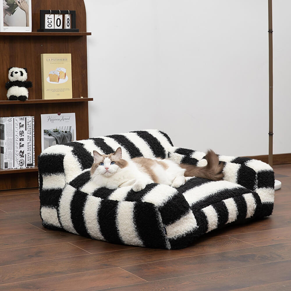 Modern Faux Lambswool Pet Sofa with Wide Armrests and Removable Cushion